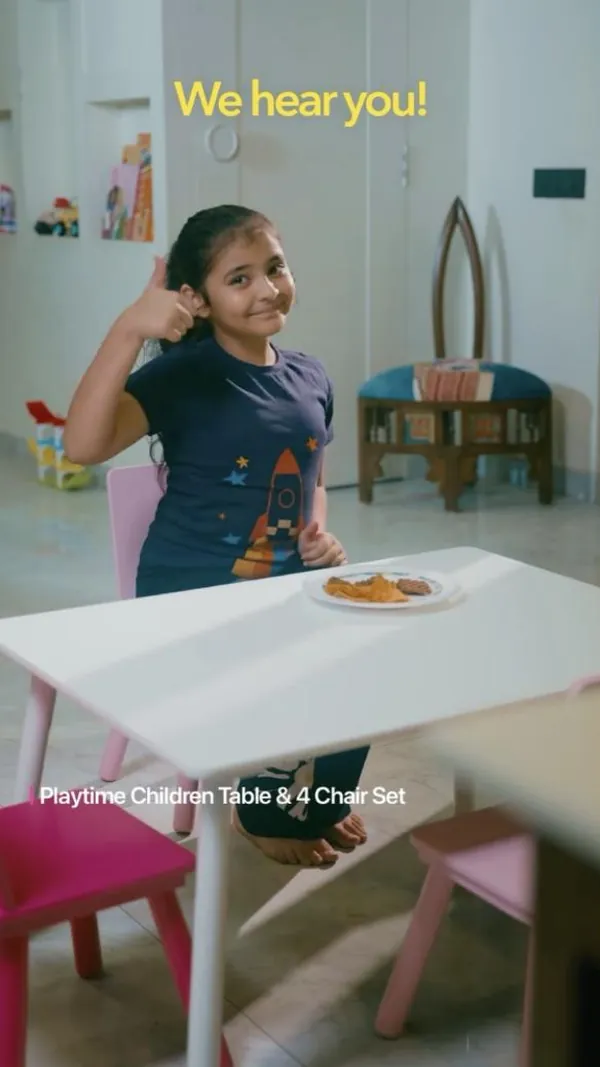 Mealtime sorted: a kid-sized table and chairs earn a big thumbs-up.