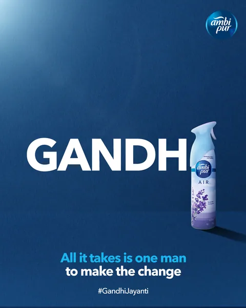 Gandhi Jayanti: the spray stands in for the I in GANDHI.