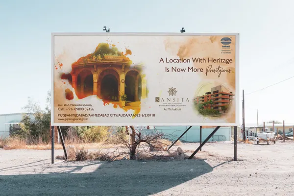 Hoarding: a watercolour heritage pavilion for 'a location with heritage'.