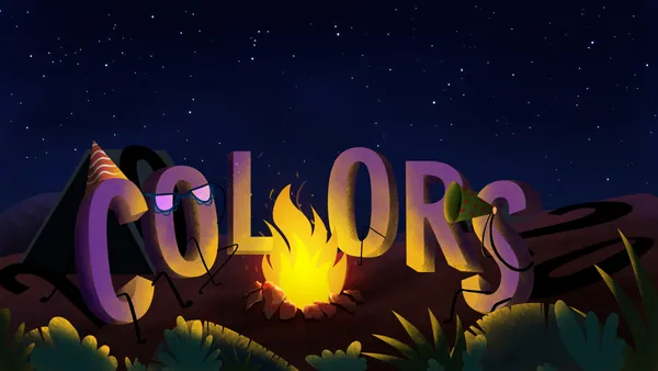New Year doodle: the logo glowing around a bonfire.