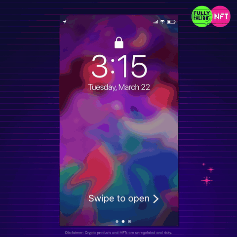 Motion: a phone lock-screen reminder ahead of the NFT listing.