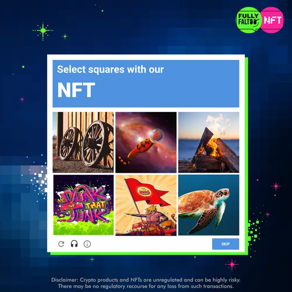'Select squares with our NFT': a joke CAPTCHA made of the artwork.