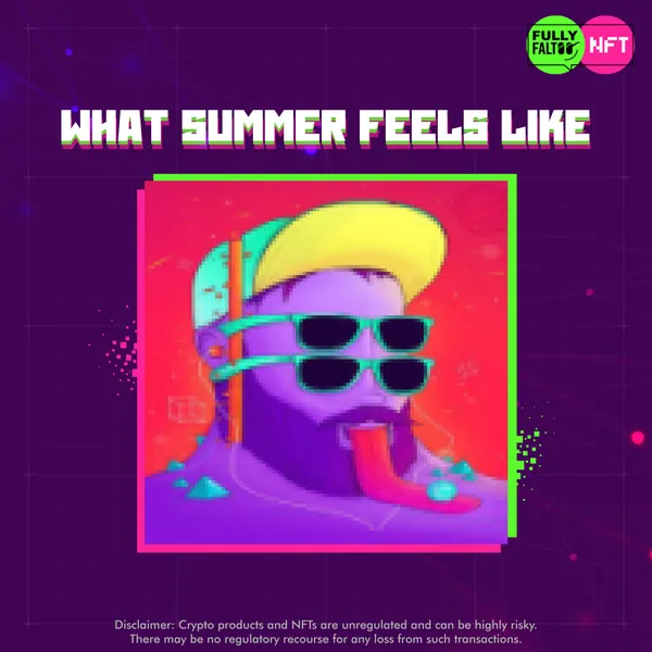 'What summer feels like', with a pixel character in shades.