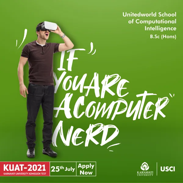 A wide-eyed man in a VR headset on bright green, lettered for every computer nerd.
