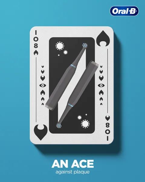 Playing-card carousel, slide 3: an iO8 card of two brushes, 'An ace against plaque'.