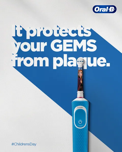 Children's Day, part three: a Frozen kids' brush with 'It protects your gems from plaque'.