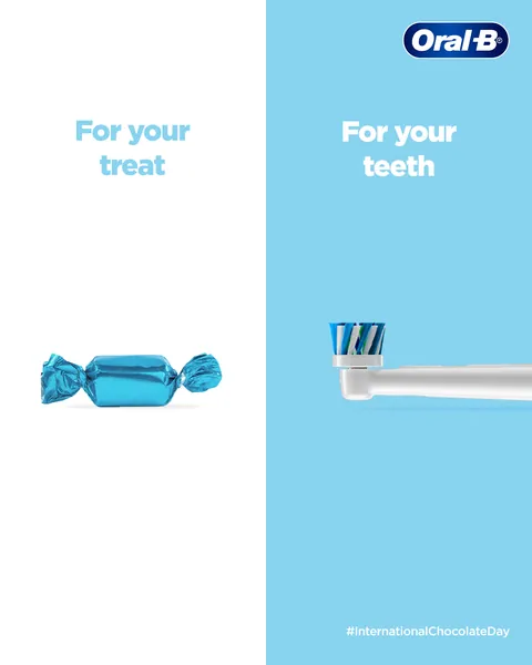 Chocolate Day split: a foil-wrapped sweet 'For your treat', a brush head 'For your teeth'.