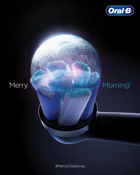'Merry Morning!' greets Christmas with a brush head frozen inside a frosty bauble.