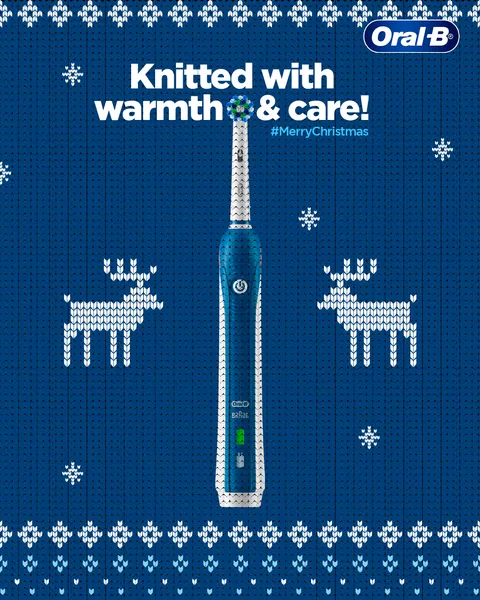 For Christmas, 'Knitted with warmth & care!' sets a blue brush on a reindeer jumper pattern.