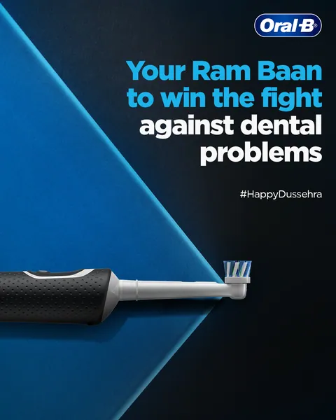 Dussehra: a black-handled brush points like an arrow as 'Your Ram Baan' against dental problems.