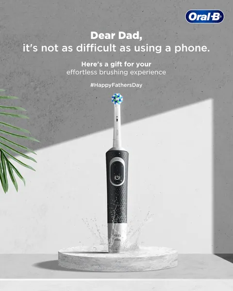 Father's Day: an electric brush on a plinth, 'it's not as difficult as using a phone'.