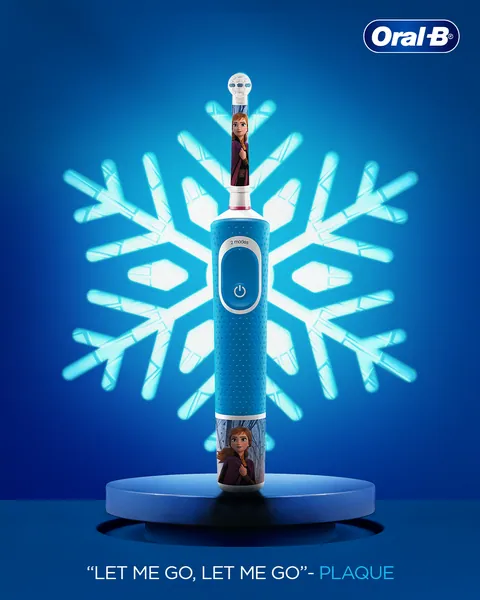 Kids' carousel, slide 3: a Frozen brush, snowflake glow and plaque pleading 'Let me go'.