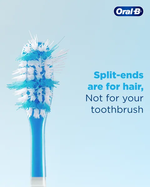 A badly frayed brush head makes the point: 'Split-ends are for hair'.