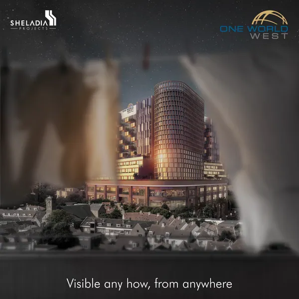 One World West: the tower behind a window curtain. Visible from anywhere.