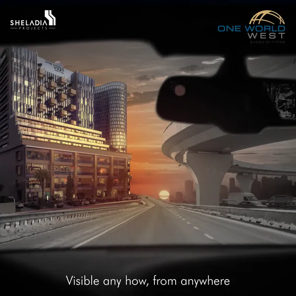 One World West: the tower seen from the road. Visible from anywhere.