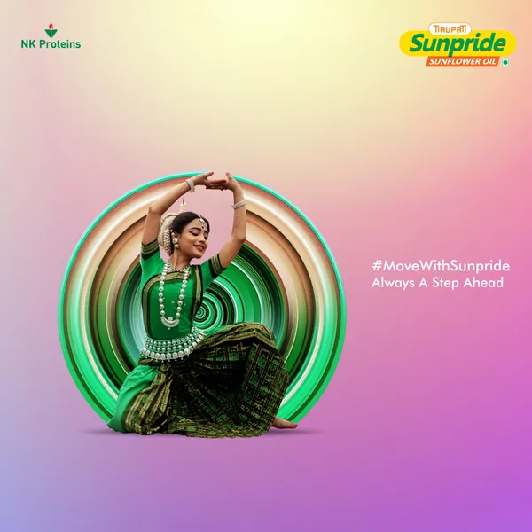 Classical dancer in green framed by swirling rings, 'Always a step ahead'.