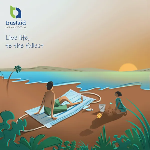 'Live life to the fullest': a face mask becomes a beach mat by the sea.