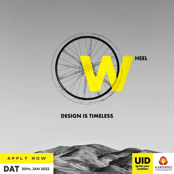 Part one of UID's DAT series: a sketched bicycle wheel spelt with a bold yellow W.