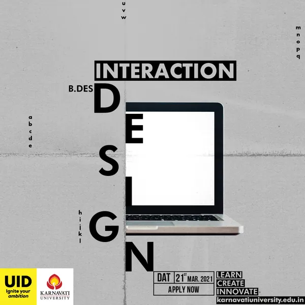 DESIGN runs down the page, with a laptop for Interaction Design.