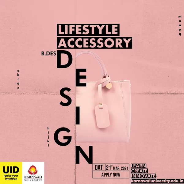 DESIGN runs down a pink page, with a handbag for Lifestyle Accessory Design.