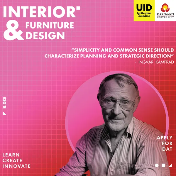 Interior & Furniture Design: a designer's portrait and quote.