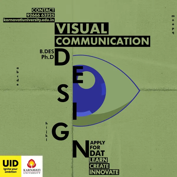DESIGN runs down the page, with an eye for Visual Communication.